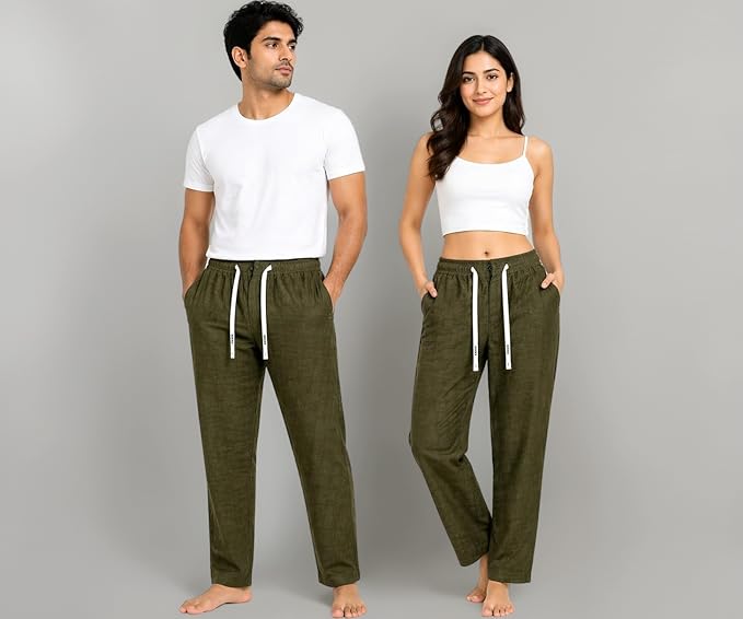 Unisex Linen Pyjama Pants | Cotton Linen Blend Lounge Pants with Elastic Waist & Drawstring | Breathable Casual Summer Wear for Men & Women