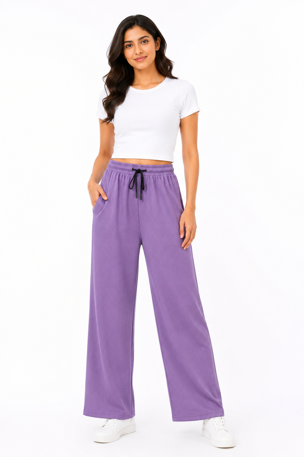 Women's Wide Leg Palazzo Pants, Elastic Waistband with Drawstring, Soft Lightweight Straight Fit, Free Size