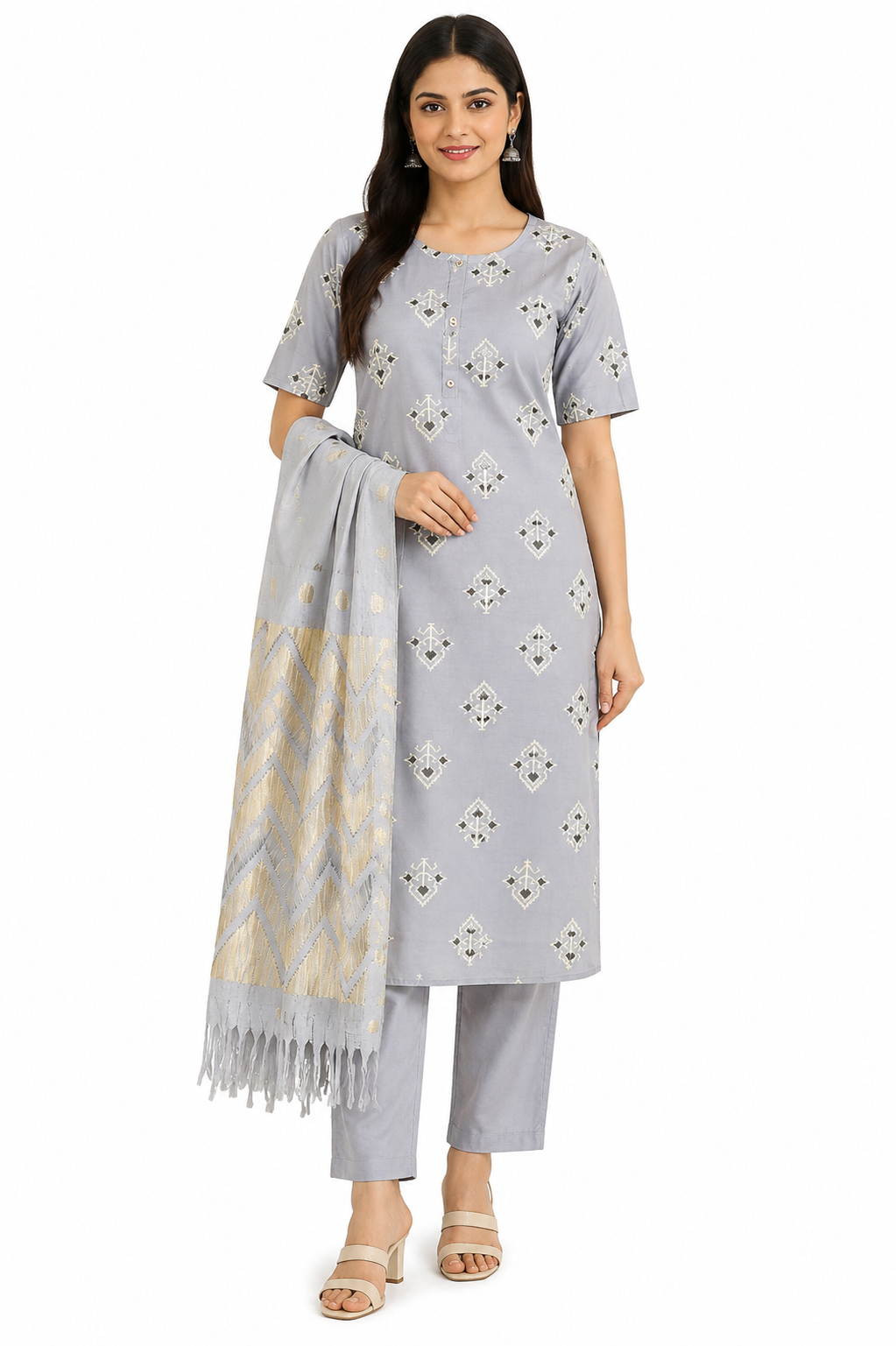 Women’s Printed Kurta Pant Dupatta Set | Ethnic 3 Piece Suit Set for Women | Round Neck Casual Daily Wear Kurti Set.