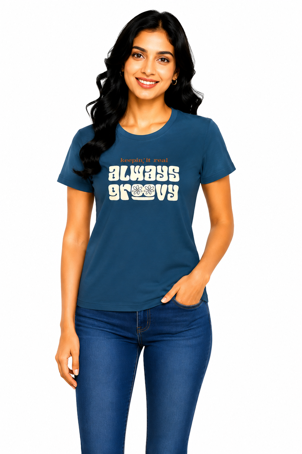 Women’s Graphic Printed T-Shirt | Soft Cotton Blend Round Neck Casual Tee for Women | Half Sleeve Regular Fit Stylish Top (L)