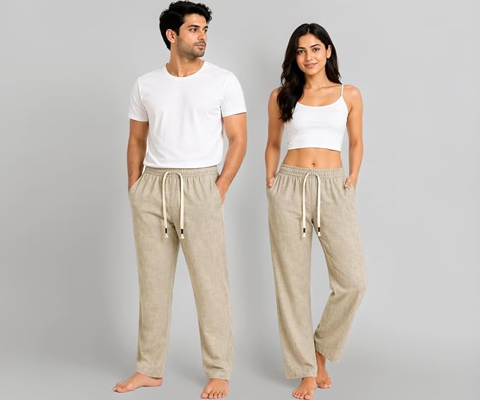 Unisex Linen Blend Lounge Pyjama | Breathable & Lightweight Comfort Wear | Relaxed Fit Night Pant for Men & Women.