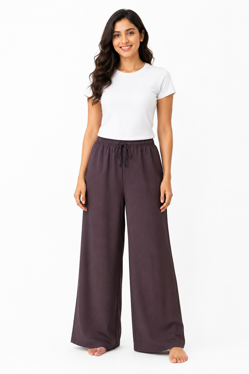 Women's Wide Leg Palazzo Pants, Elastic Waistband with Drawstring, Soft Lightweight Straight Fit, Free Size