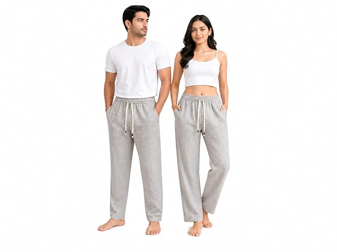 Unisex Linen Blend Lounge Pyjama | Breathable & Lightweight Comfort Wear | Relaxed Fit Night Pant for Men & Women.