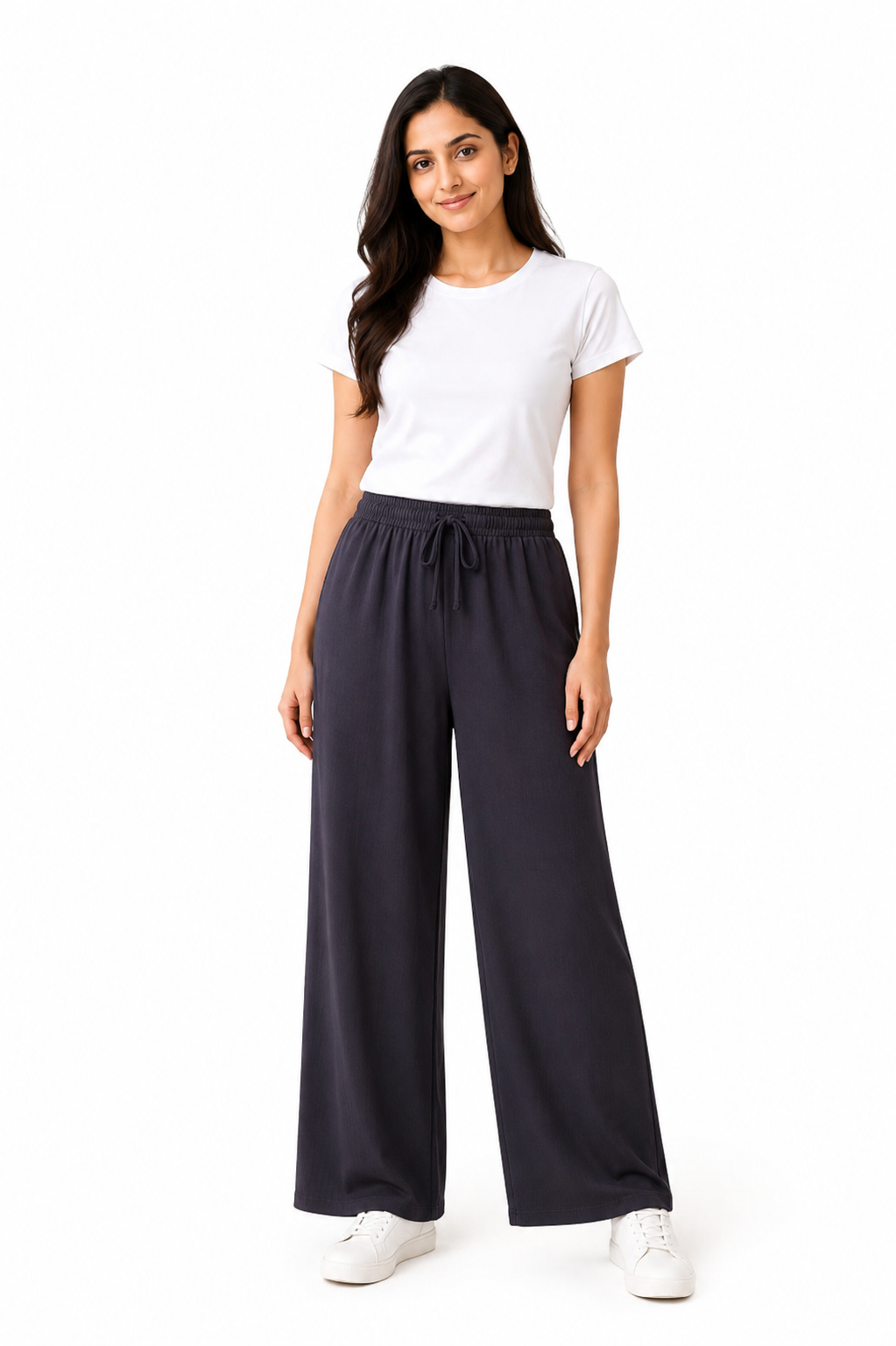 Women's Wide Leg Palazzo Pants, Elastic Waistband with Drawstring, Soft Lightweight Straight Fit, Free Size