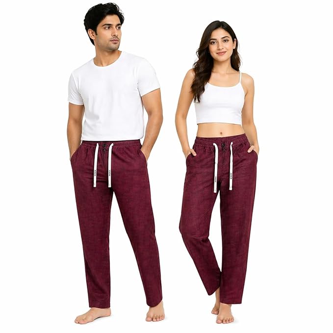 Unisex Linen Pyjama Pants | Cotton Linen Blend Lounge Pants with Elastic Waist & Drawstring | Breathable Casual Summer Wear for Men & Women