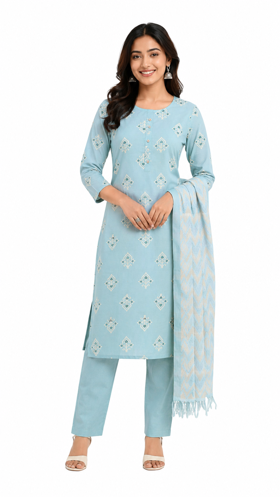 Women’s Printed Kurta Pant Dupatta Set | Ethnic 3 Piece Suit Set for Women | Round Neck Casual Daily Wear Kurti Set.