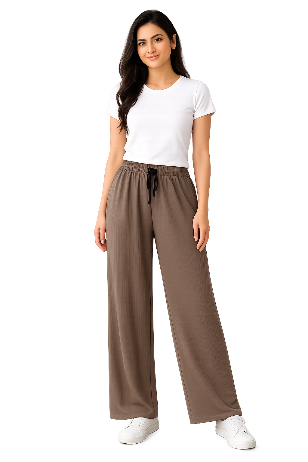 Women's Wide Leg Palazzo Pants, Elastic Waistband with Drawstring, Soft Lightweight Straight Fit, Free Size