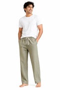 Men’s Relaxed Fit Linen Blend Olive Pyjama Pants | Drawstring Waist Lounge Wear | Comfortable Casual Bottom Wear