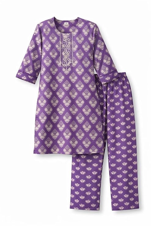 Women’s Cotton Kurti Pant Set | Floral Printed Kurta Set for Women | 3/4 Sleeve Straight Kurti with Pants | Daily Wear & Office Wear