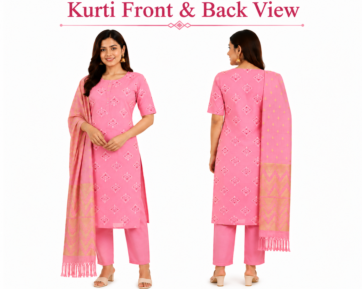 Women’s Printed Kurta Pant Dupatta Set | Ethnic 3 Piece Suit Set for Women | Round Neck Casual Daily Wear Kurti Set.