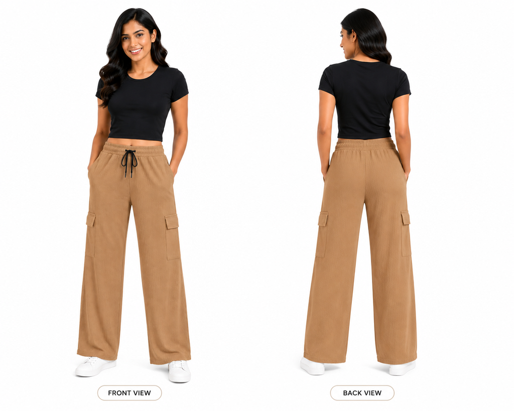 Women's Wide Leg Cargo Pants, Soft Lightweight Fabric, Elastic Waistband, Drawstring, Side Pockets, Casual Free Size