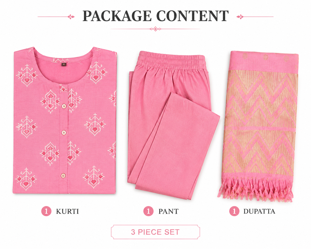Women’s Printed Kurta Pant Dupatta Set | Ethnic 3 Piece Suit Set for Women | Round Neck Casual Daily Wear Kurti Set.
