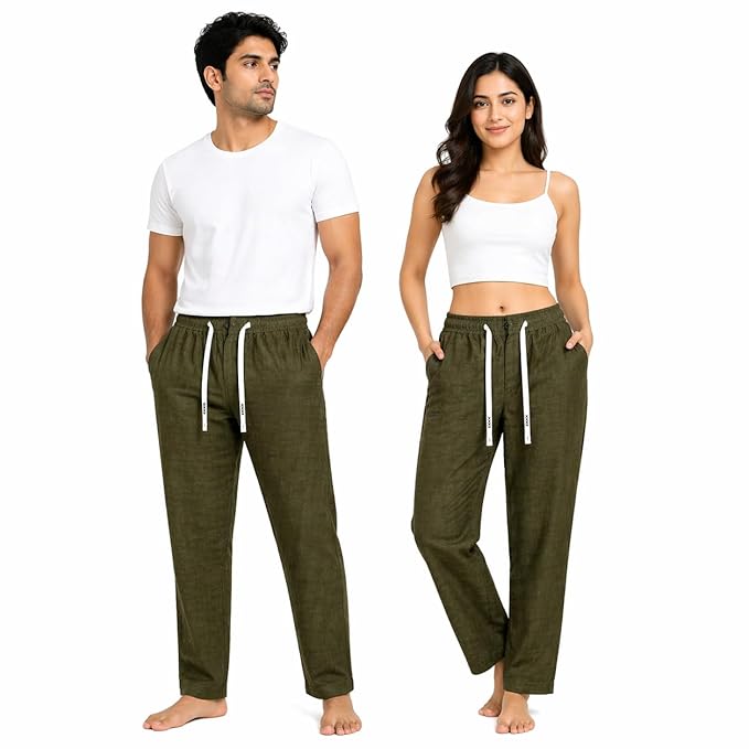 Unisex Linen Pyjama Pants | Cotton Linen Blend Lounge Pants with Elastic Waist & Drawstring | Breathable Casual Summer Wear for Men & Women
