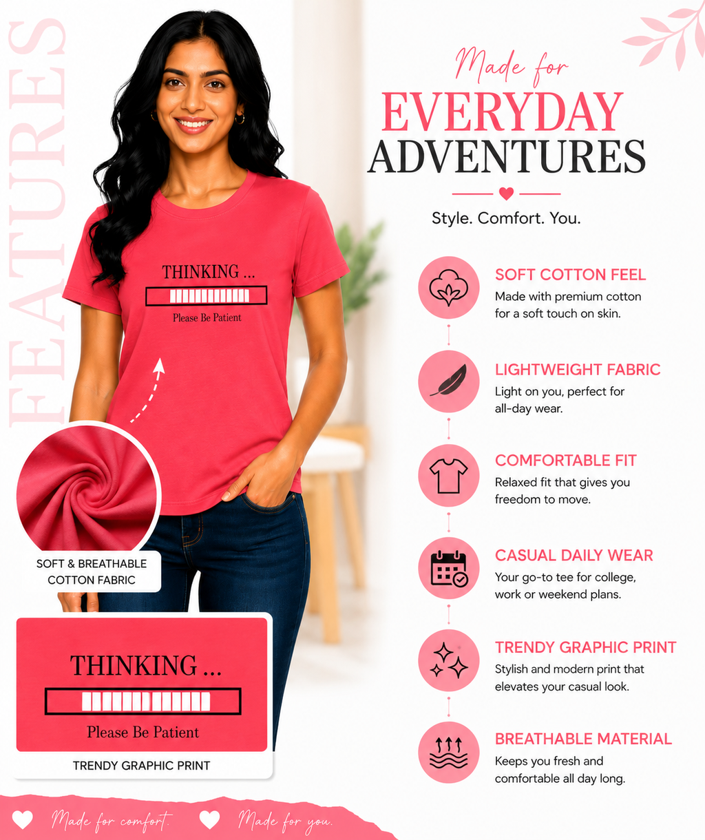 Women’s Graphic Printed T-Shirt | Soft Cotton Blend Casual Tee for Women | Round Neck Half Sleeve Regular Fit Top (M)