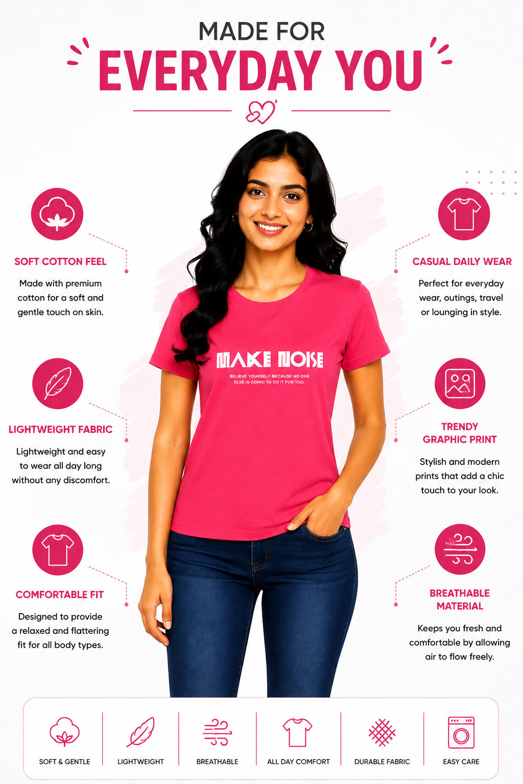 Women’s Graphic Printed T-Shirt | Soft Cotton Blend Round Neck Casual Tee for Women | Half Sleeve Regular Fit Stylish Top (L)