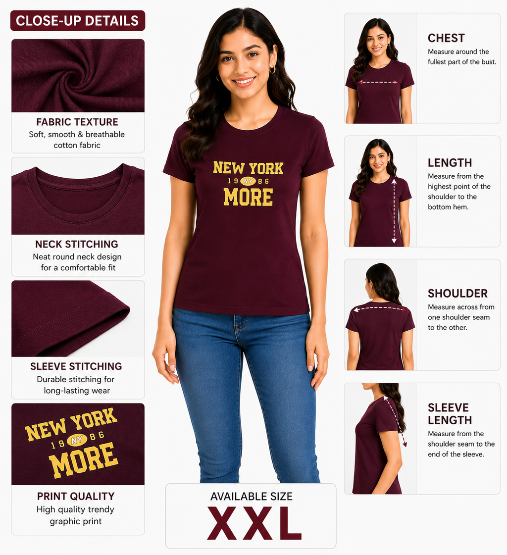 Women Graphic Printed T-Shirt | Cotton Blend Casual Round Neck Top | Soft Half Sleeve Regular Fit Tee (XXL)
