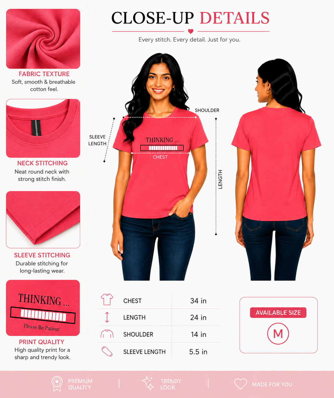 Women’s Graphic Printed T-Shirt | Soft Cotton Blend Casual Tee for Women | Round Neck Half Sleeve Regular Fit Top (M)