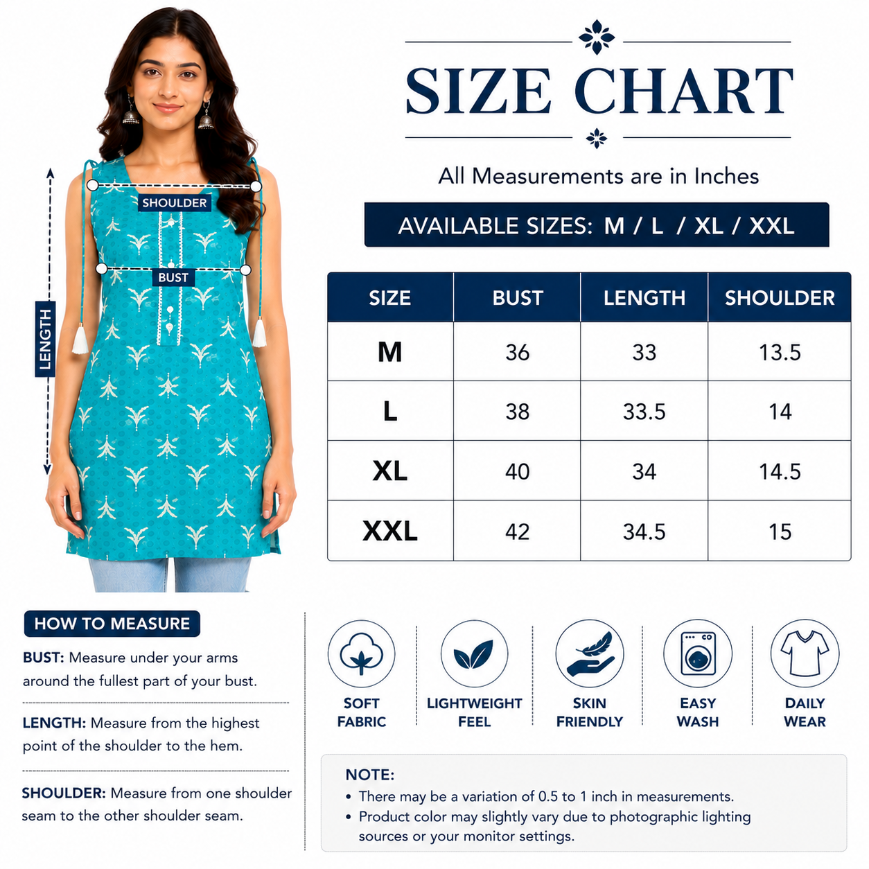 Women's Sleeveless Kurti, Parrot Green Printed Rayon Tunic, Regular Fit with Tassel Tie-Up & Button Detail, Aqua Blue.