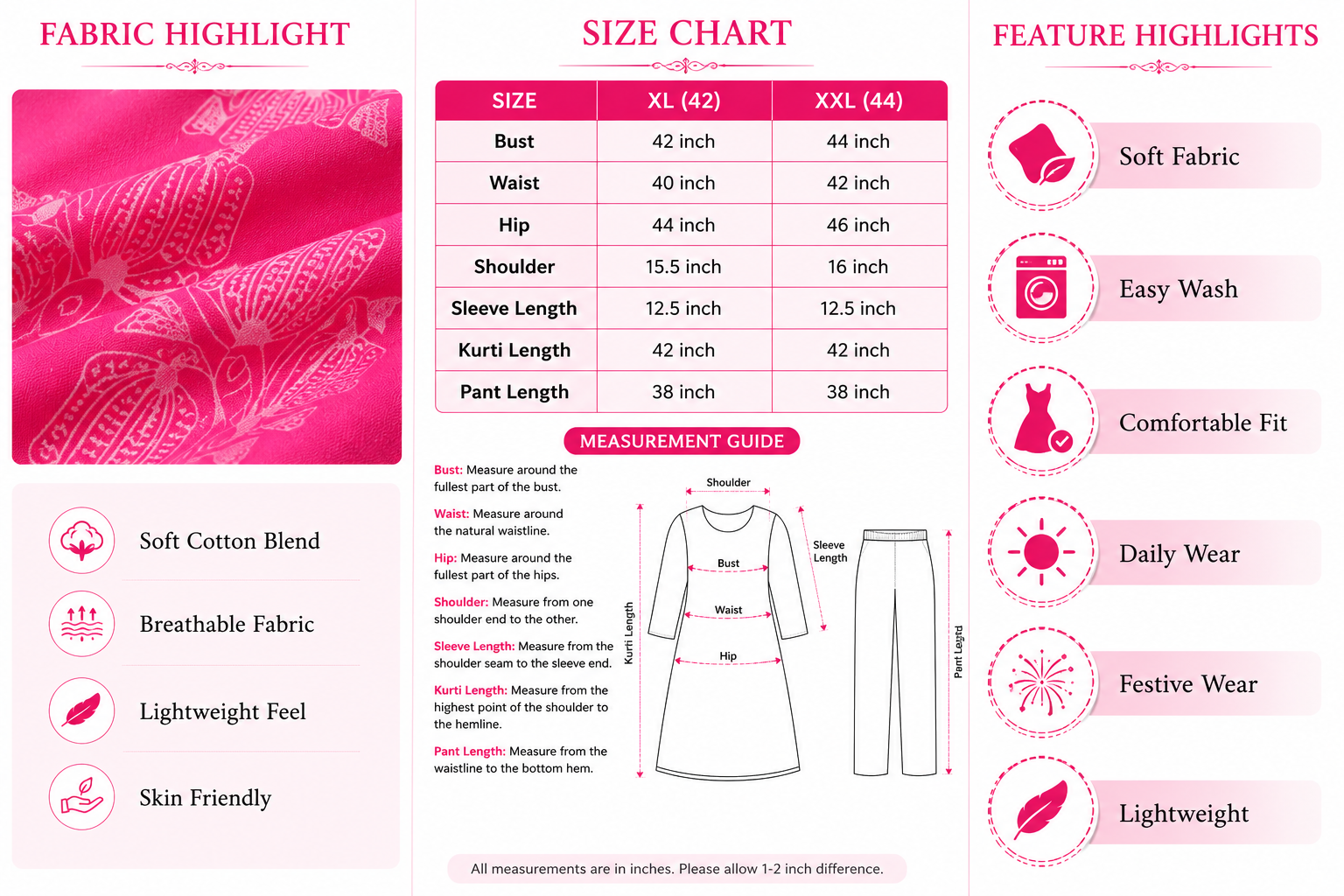 Women's Cotton Kurta Pant Dupatta Set, Straight Kurti with Jacquard Dupatta, Casual Ethnic Wear