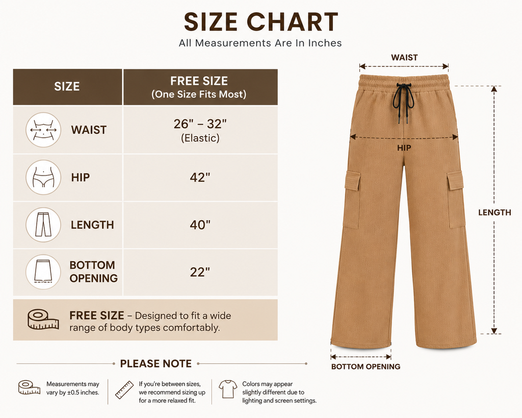 Women's Wide Leg Cargo Pants, Soft Lightweight Fabric, Elastic Waistband, Drawstring, Side Pockets, Casual Free Size