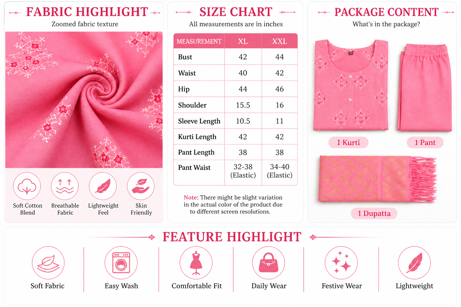 Women’s Printed Kurta Pant Dupatta Set | Ethnic 3 Piece Suit Set for Women | Round Neck Casual Daily Wear Kurti Set.