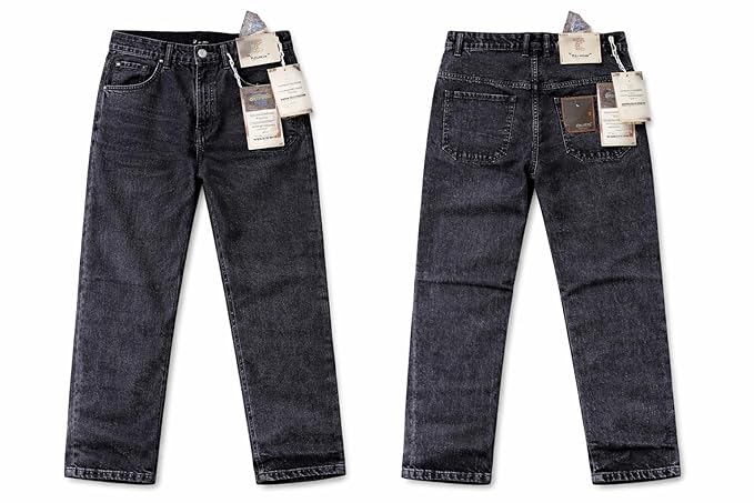 Men’s Baggy Fit Jeans | Black Cotton Denim | Mid Rise Straight Leg Jeans for Men | Streetwear Casual Wear