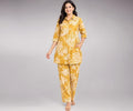 Abhivesha Trends Women’s Rayon Co-Ord Set | Mustard Yellow Floral Printed Kurti Pant Set | Shirt Style Button Down Kurta with Elastic Waist Pants | Casual & Daily Wear | XL