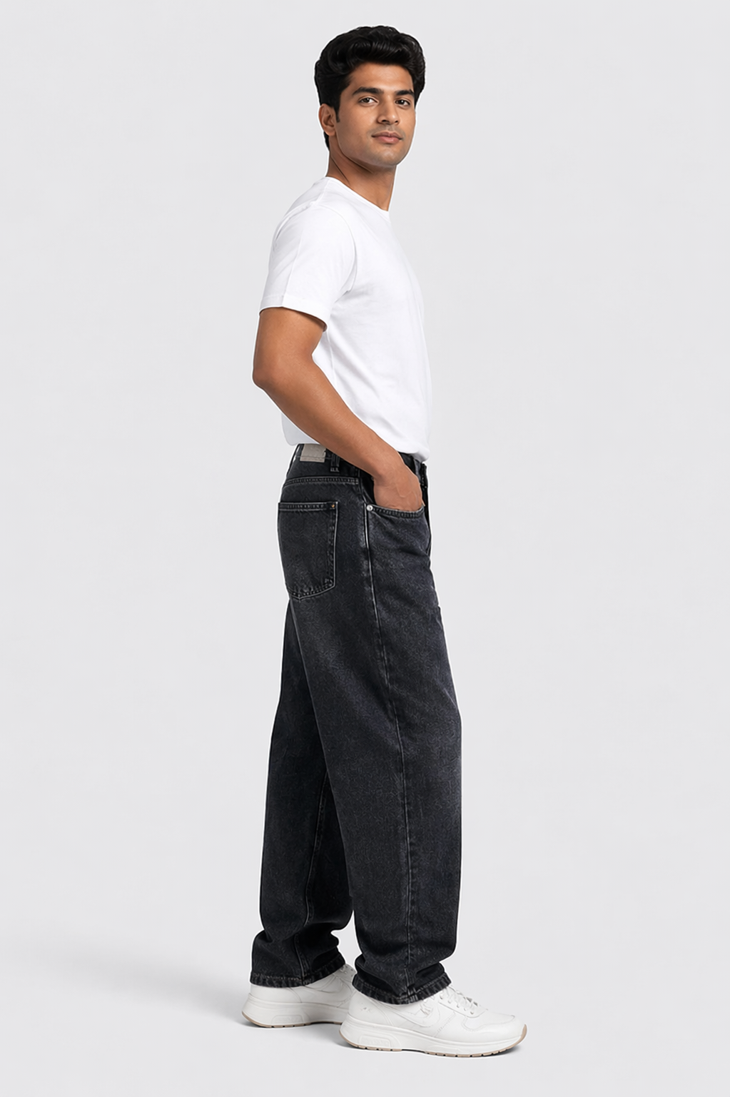 Men’s Baggy Fit Jeans | Black Cotton Denim | Mid Rise Straight Leg Jeans for Men | Streetwear Casual Wear