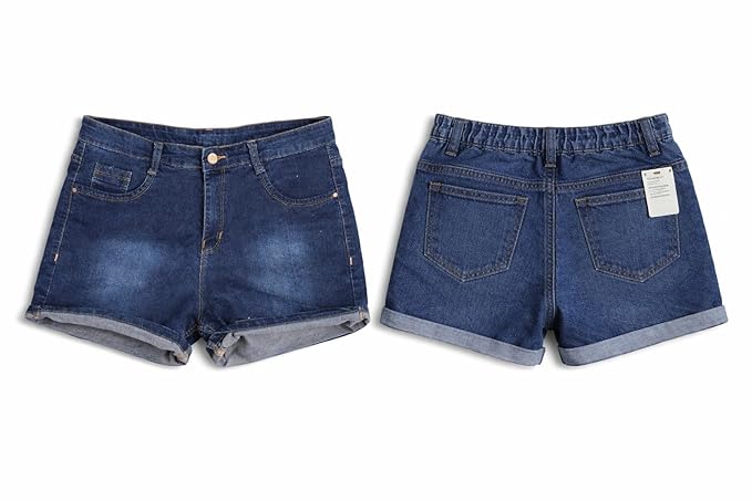 Women’s Mid Rise Denim Shorts | Cotton Stretch 5 Pocket Casual Shorts | Rolled Hem Summer Shorts for Women