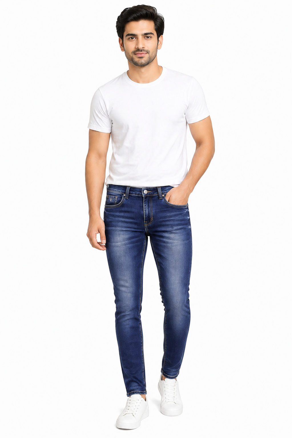 Men’s Blue Jeans | Slim Fit Stretchable Jeans for Men | Mid Rise Casual Denim | Washed Finish