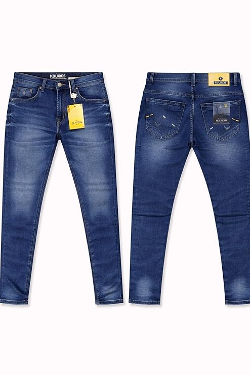 Men’s Blue Jeans | Slim Fit Stretchable Jeans for Men | Mid Rise Casual Denim | Washed Finish