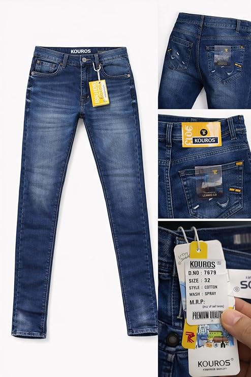 Men’s Blue Jeans | Slim Fit Stretchable Jeans for Men | Mid Rise Casual Denim | Washed Finish