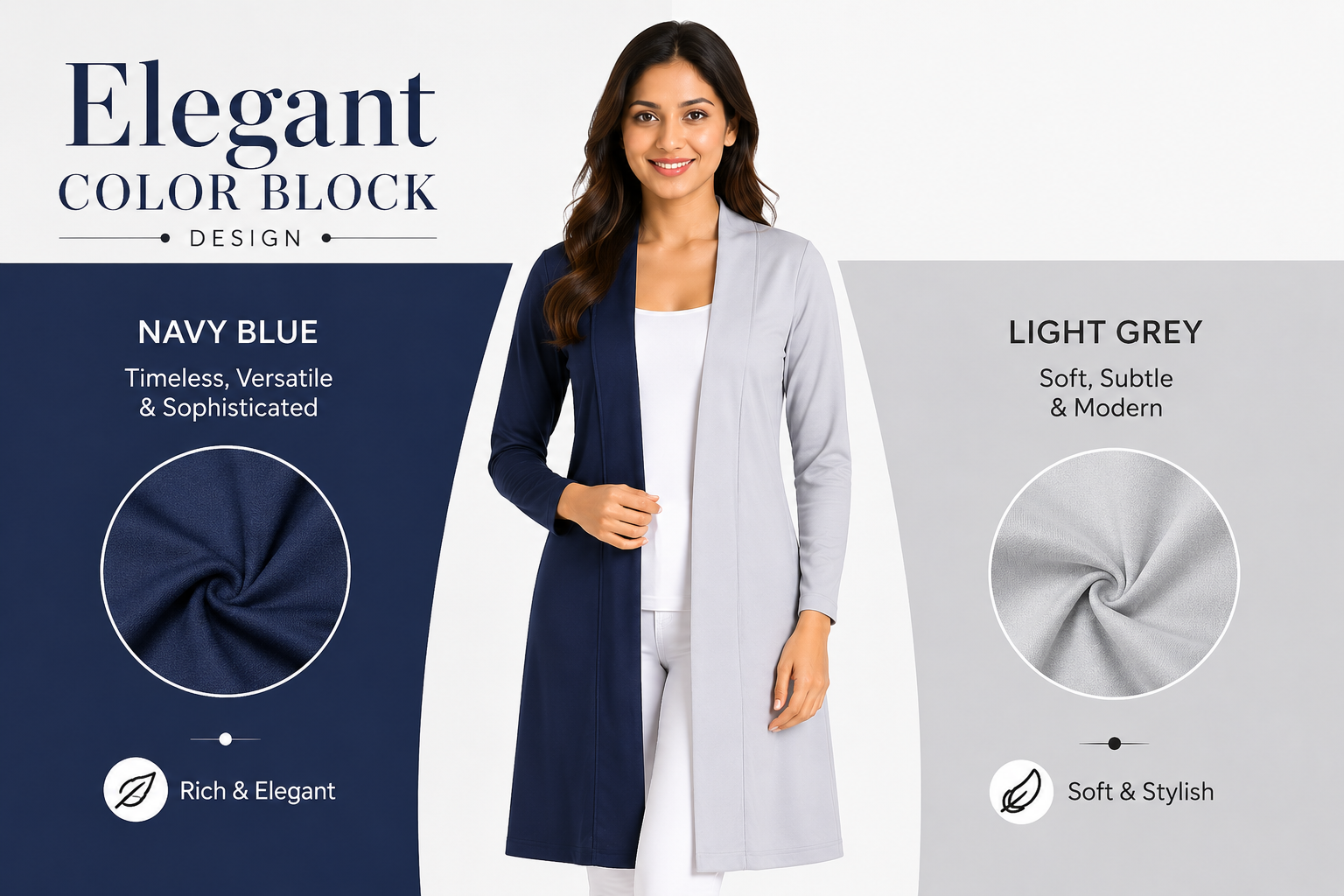 Women’s Bodycon Dress with Attached Blazer | Dual Tone Navy Blue & Grey | Stretch Polyester Elastane Fabric | Office Party Midi Dress | XL