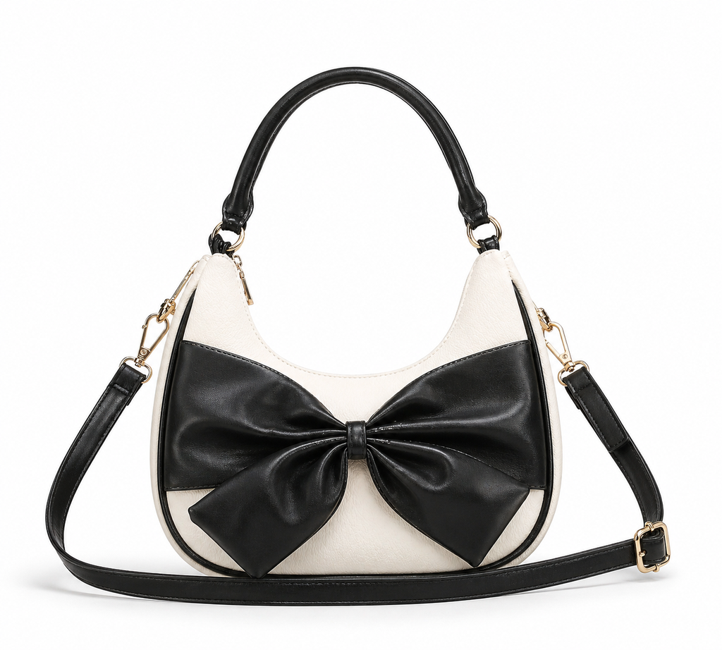 Women's Bow Handbag, Champagne Beige, Leatherette, Medium, Crossbody Sling Strap, Casual & Office Style
