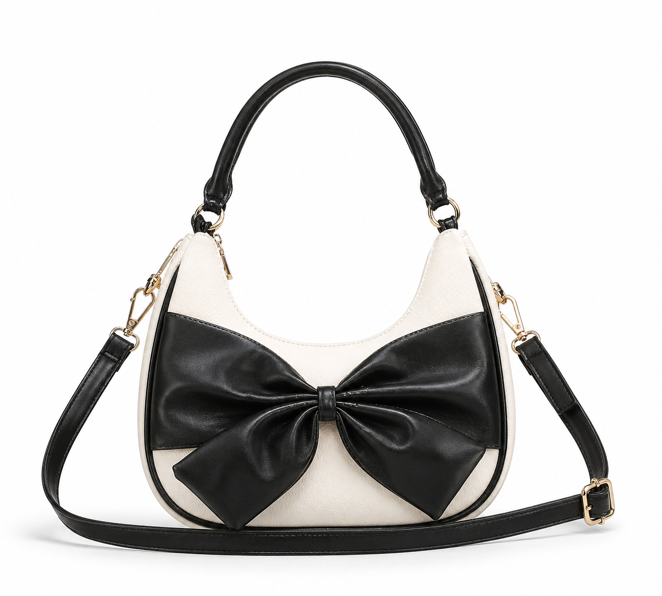 Women's Bow Handbag, Champagne Beige, Leatherette, Medium, Crossbody Sling Strap, Casual & Office Style