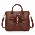 Women's Brown Leatherette Handbag with Bow Design, Top Handle & Sling Strap, Medium, Casual & Office