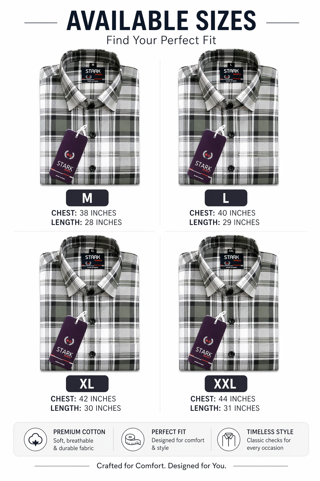 Men’s Checkered Cotton Shirt | Casual Full Sleeve Shirt for Men | Plaid Design | Regular Fit | Sizes M, L, XL, XXL