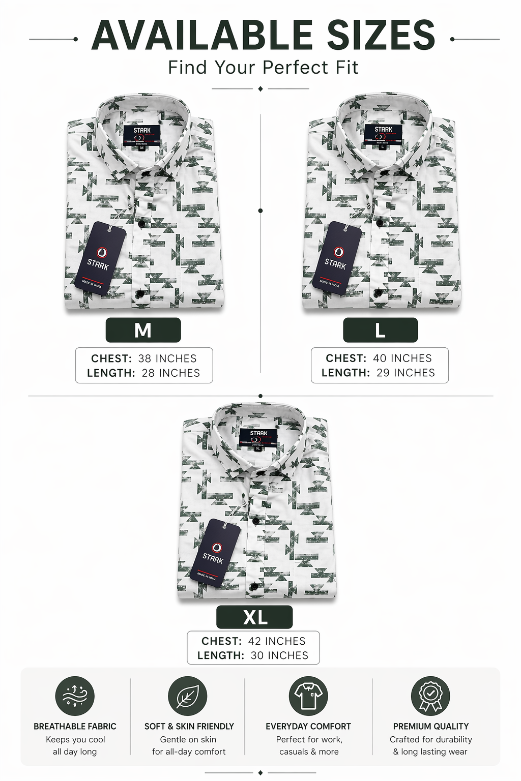 Men’s White Printed Cotton Shirt | Geometric Pattern Casual Shirt for Men | Full Sleeve Regular Fit | Sizes M, L, XL