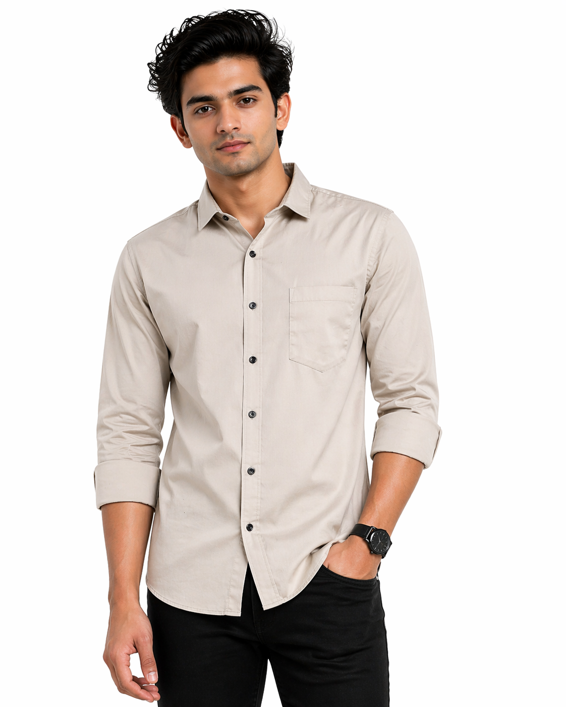 Men’s Solid Cotton Blend Shirt | Slim Fit Full Sleeve Shirt for Men | Casual & Formal Wear| M Size