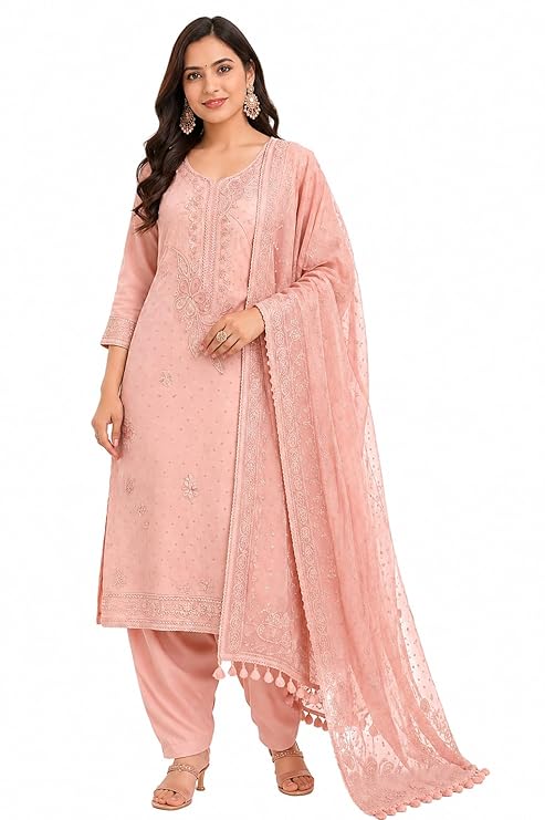 Jam Silk Cotton Dress Material for Women (Free Size) | Unstitched Salwar Suit Set with Dupatta | Top 2m, Bottom 2.5m, Dupatta 1.8m | Ethnic Wear