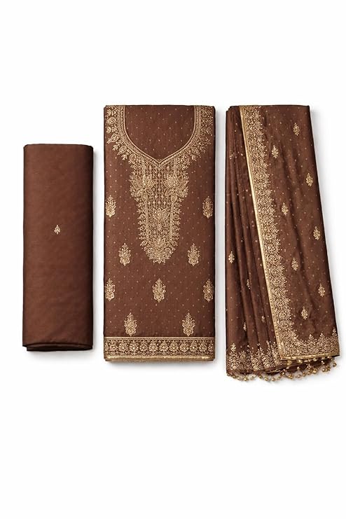Women’s Jam Silk Dress Material Set | Unstitched Salwar Suit with Dupatta | Top 2m Bottom 2.5m Dupatta 2m | Ethnic Kurta Suit Fabric for Women | Free Size