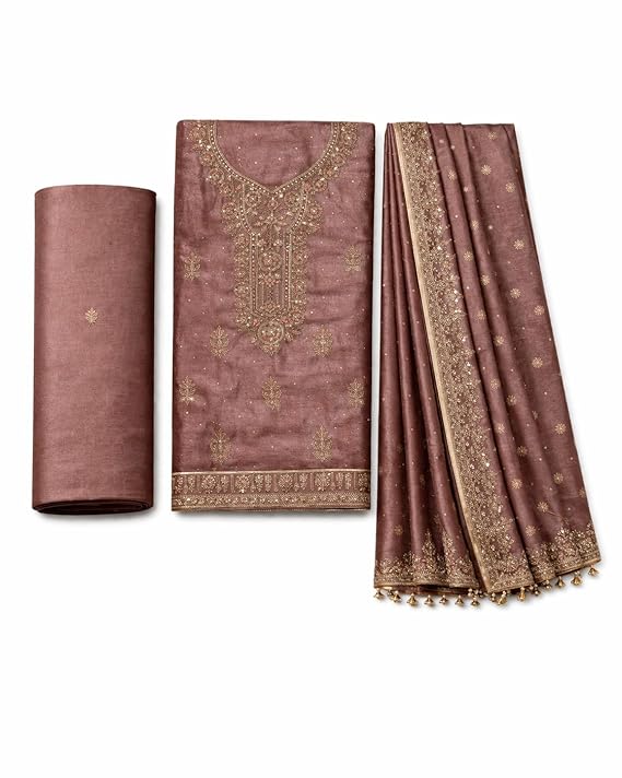 Women’s Silk Dress Material Set | Unstitched Salwar Suit with Dupatta | Top 2m Bottom 2m Dupatta 1.6m | Designer Ethnic Wear for Women | Free Size