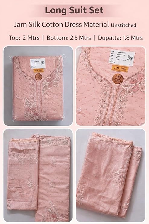 Jam Silk Cotton Dress Material for Women (Free Size) | Unstitched Salwar Suit Set with Dupatta | Top 2m, Bottom 2.5m, Dupatta 1.8m | Ethnic Wear