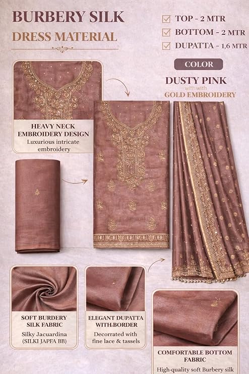 Women’s Silk Dress Material Set | Unstitched Salwar Suit with Dupatta | Top 2m Bottom 2m Dupatta 1.6m | Designer Ethnic Wear for Women | Free Size