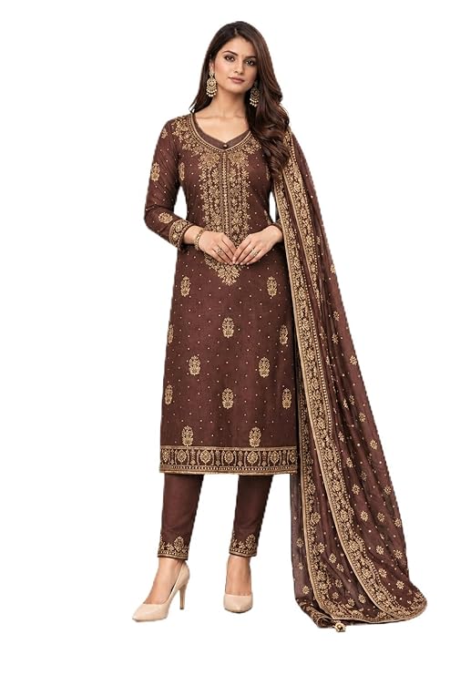 Women’s Jam Silk Dress Material Set | Unstitched Salwar Suit with Dupatta | Top 2m Bottom 2.5m Dupatta 2m | Ethnic Kurta Suit Fabric for Women | Free Size