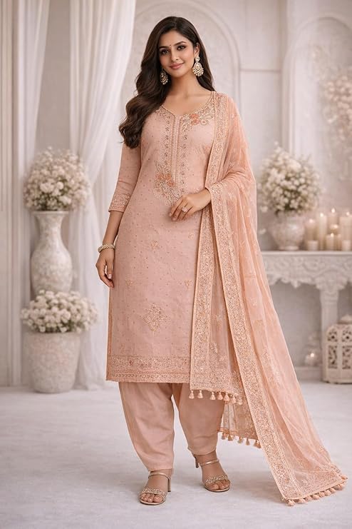 Jam Silk Cotton Dress Material for Women (Free Size) | Unstitched Salwar Suit Set with Dupatta | Top 2m, Bottom 2.5m, Dupatta 1.8m | Ethnic Wear