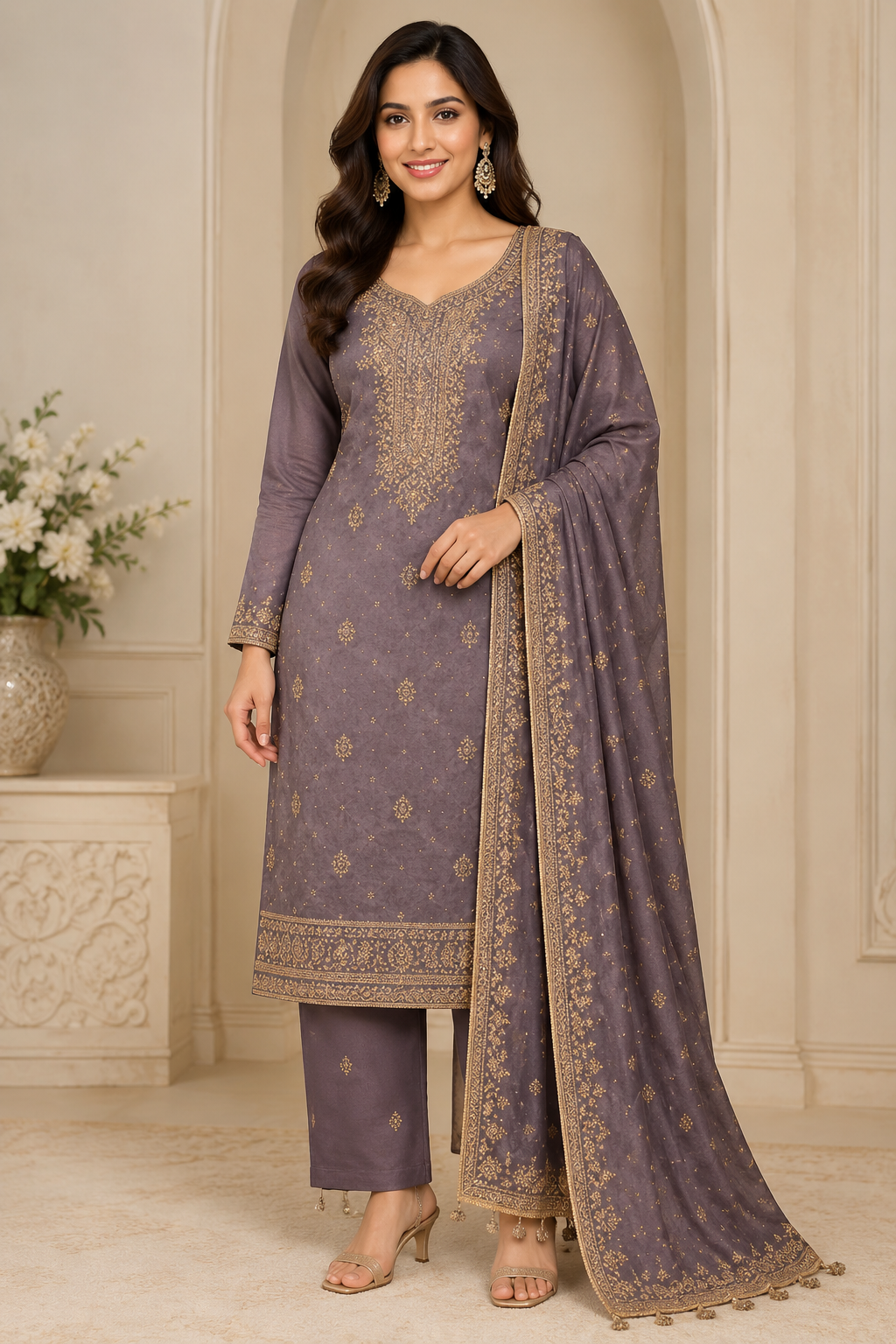 Women’s Silk Dress Material Set | Unstitched Salwar Suit with Dupatta | Top 2m Bottom 2m Dupatta 1.6m | Designer Ethnic Wear for Women | Free Size