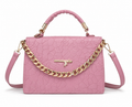 Women's Pink Leatherette Handbag with Gold Chain, Top Handle Crossbody Sling Bag, Multiple Pockets, Medium