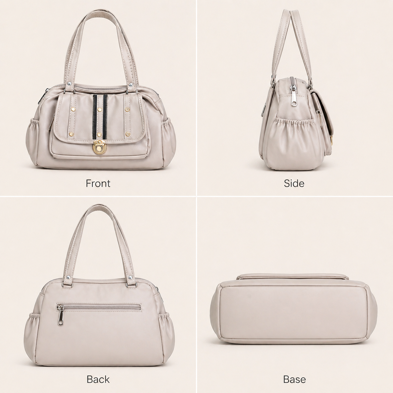 Women's Handbag, Champagne Beige, Soft Leatherette, Multiple Pockets, Stylish Satchel for Office, Travel & Casual Use