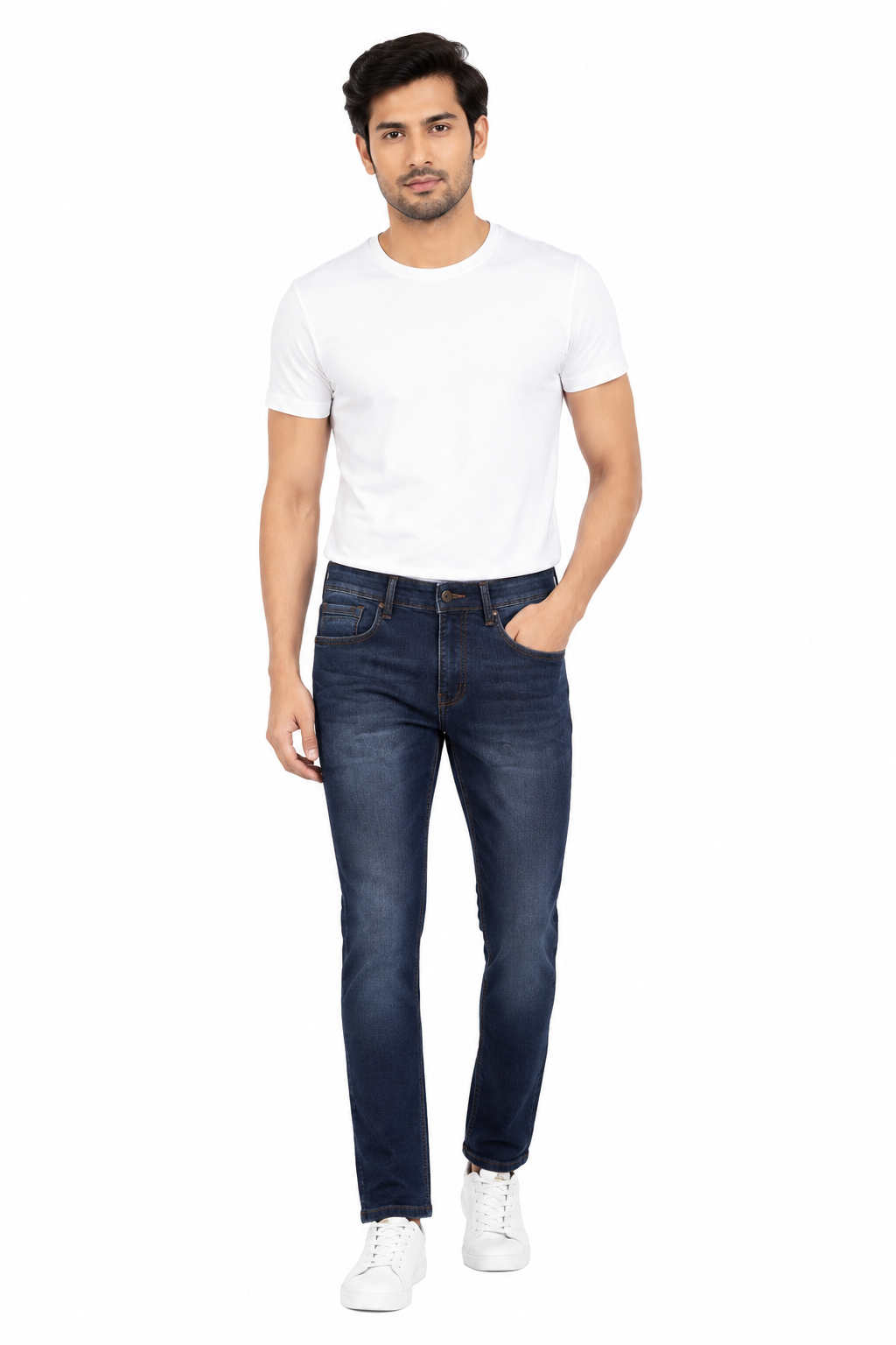 Men’s Slim Fit Jeans | Dark Blue Stretch Denim | Mid Rise Jeans for Men | Casual Everyday Wear
